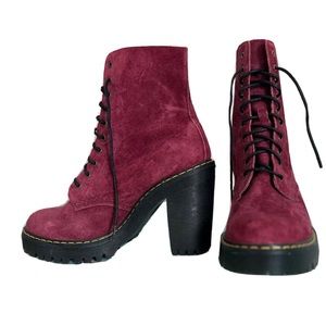 Dr. Martens-Kendra Women's Size 7, Suede, Wine Red, Heeled Combat Boots.